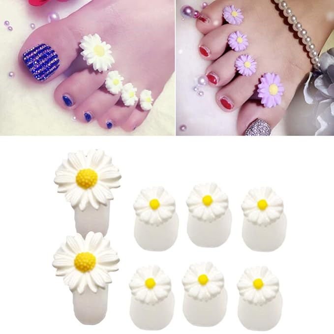 Uonlytech 8Pcs Silicone Toe Separators, Daisy Flower Toe Separators Gel Foot Toe Spacers Separators Bunion Corrector for Pedicures Nail Polish Salon, White