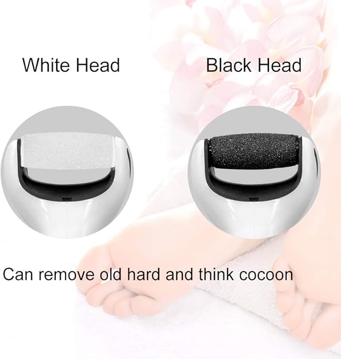 BOMPOW Electric Foot File Hard Skin Remover Pedicure Tools Electronic Callus kit for Cracked Heels and Dead Skin with 2 Roller Heads, Black