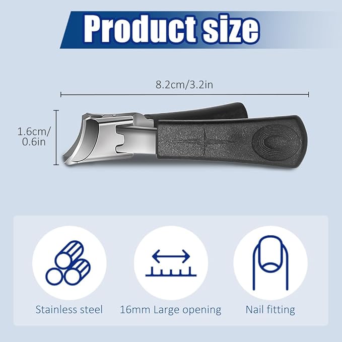 Wide Jaw Opening Anti-Splash Slanted Nail Clipper, 2025 Curved Toenail Clippers for Thick Toenails Fingernail and Toenail Clipper Cutters Angled Nail Clippers (Black, 1Pack)