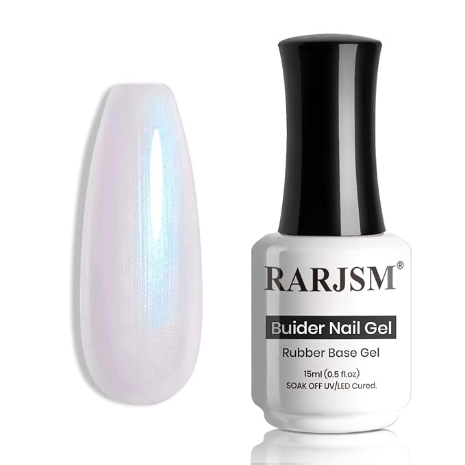 RARJSM Gel Builder Nail Polish Pearl White Hard Gel in a Bottle Mermaid Shell Glitter Pearlescent Thick Extension Structure for Nails 15ml Soak Off Curing Requires Salon Home DIY Beginer Use