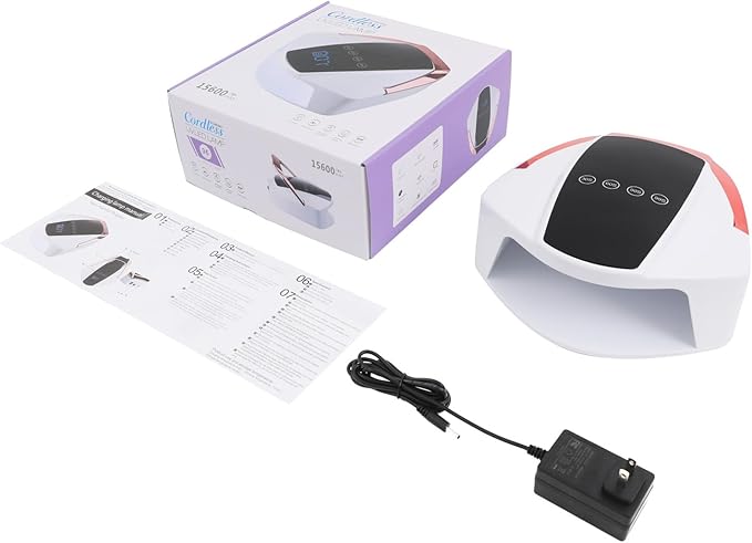 Cordless Nail Lamp with 4 Timers & Portable Handle LCD Display Professional Quick Dry Gel Polish Curing Lamp 96W Rechargeable Light Cures All Gels 48 Beads for Salon, Home