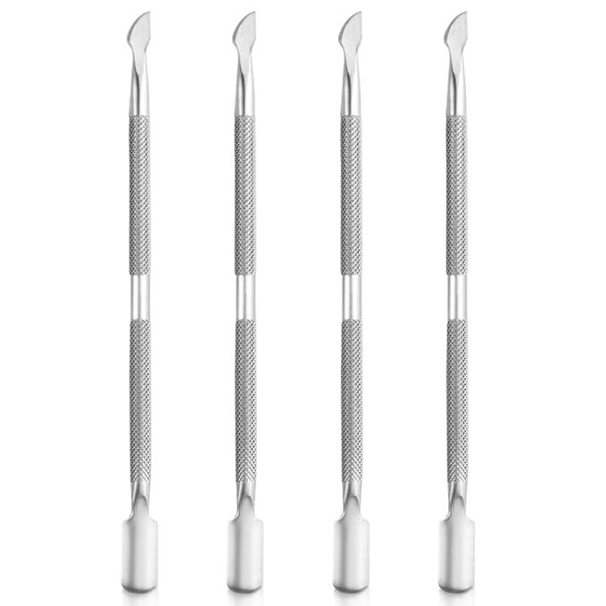 4 Pieces Nail Cuticle Pusher Stainless Steel Nail Polish Cuticle Remover Double Ended Manicure Nail Pedicure Tool Metal Cuticle Peeler Scraper for Fingernails and Toenails (Silver)