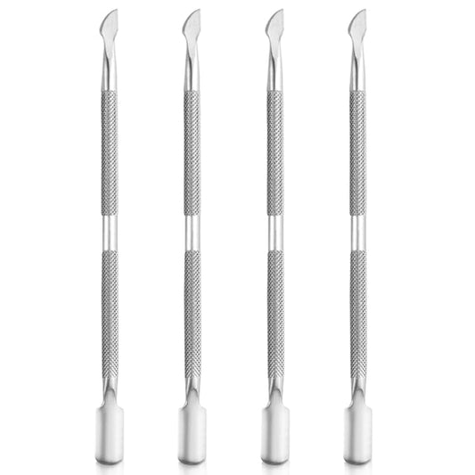 4 Pieces Nail Cuticle Pusher Stainless Steel Nail Polish Cuticle Remover Double Ended Manicure Nail Pedicure Tool Metal Cuticle Peeler Scraper for Fingernails and Toenails (Silver)