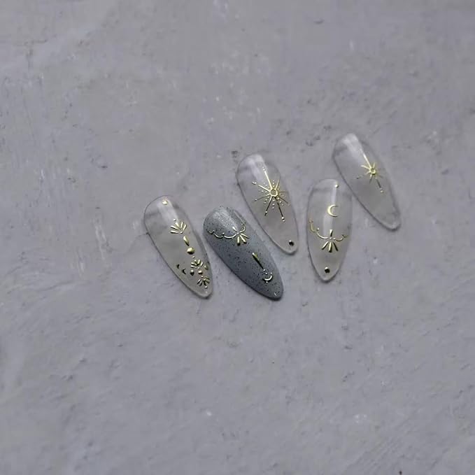 2 Sheet Gold Moon Star Nail Art Stickers Bronzing Nail Stickers for Nail Art 5D Self-Adhesive Luxury Nails Decals for Women Girls Manicure Decoration