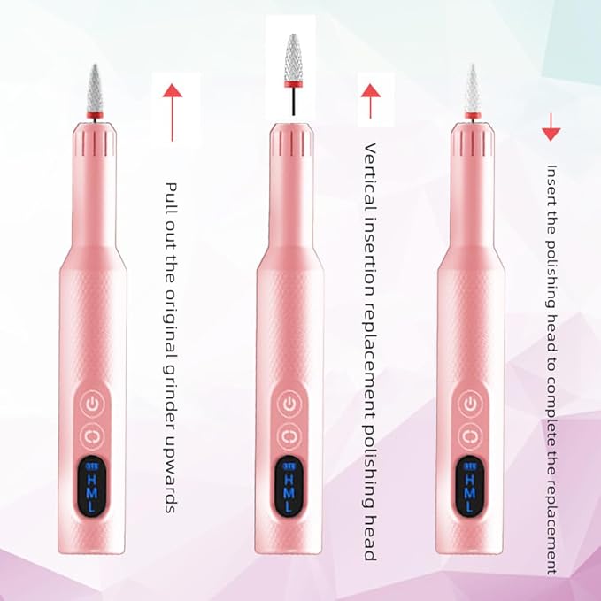Pinkiou Electric Nail Drill, Cordless Electric Nail File ,Manicure Pedicure Kit for Acrylic,Gel Nails,Rechargeable Nail Drill,Professional Nail Grinder for Home Salon Use（Pink）