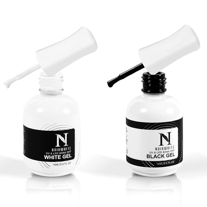 Black White Gel Nail Polish, 2Pcs 15ml Gel Polish Set, Soak Off UV LED Nail Gel Polish Long Lasting Nail Art Starter Manicure Salon DIY at Home Design Decorations Nail Art Design
