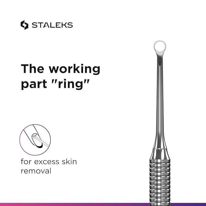 Staleks Pro EXPERT 51 Manicure Pusher Type 2 – Beveled Pusher and Loop End – Stainless Steel – Professional Tool for Cuticle Work