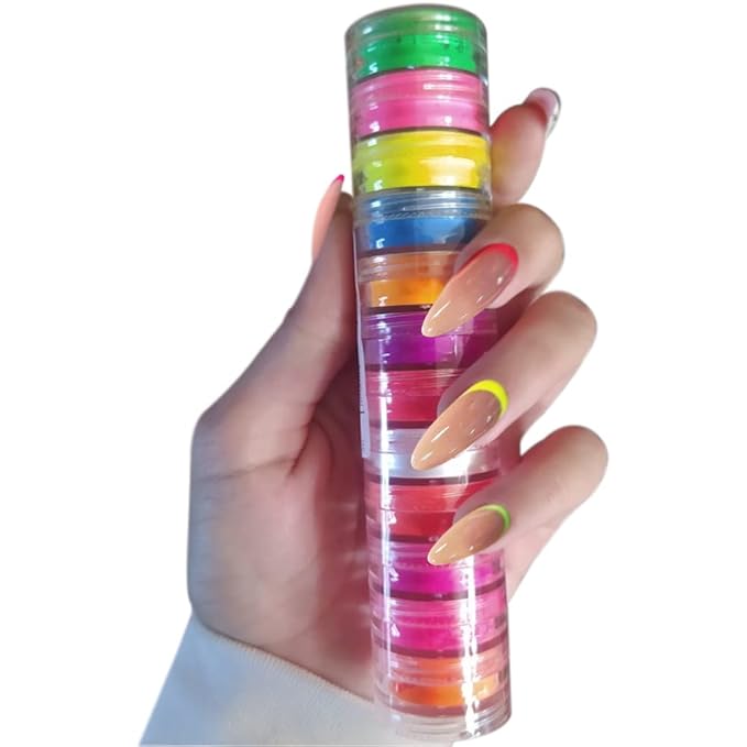 Neon Phosphor Pigment Powder Set Fluorescent Nail Glitter Eye Powder Manicure Decoration Nail Art Dust Pigment Paillettes
