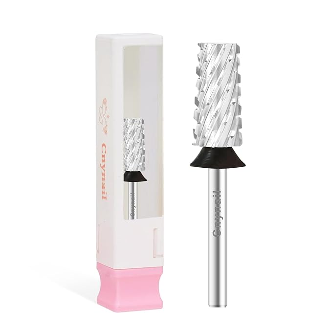 3/32" Large Tapered Barrel Flat Bit Tungsten Carbide Nail Drill Bit Safety Bit for Gel & Acrylic Removal, 2- Way Rotating Efile Tip, Salon Electric File Accessory (XC Girt, Silver)