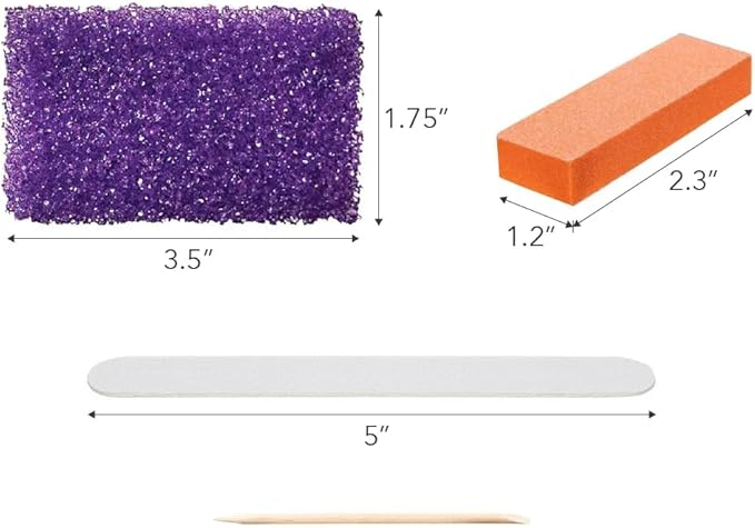 ForPro 4-Piece Pedi Kit, 100-Count, Individually-Packed Pedicure Set, Purple Pumice Pad, White Wood Nail File 80/100 Grit, Orange Mini Buffer 80/100 Grit, Wood Stick