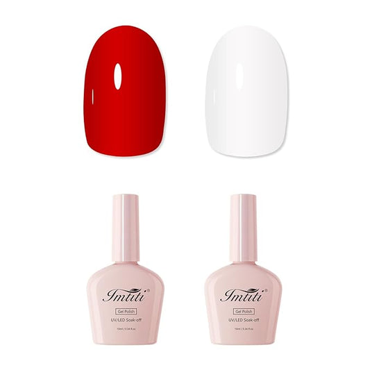 Imtiti Gel Nail Polish Set, Classic Christmas Red and White Gel Polish Soak Off LED U V Nail Gel Polish DIY Nail Art Starter Manicure Salon Gel Nail Polish Kit 10ML