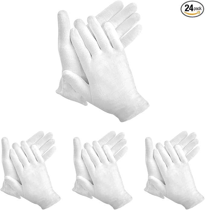 48Pcs White Gloves, 24 Pairs Soft Cotton Gloves， Hgminwarm White Cotton Gloves are Used for Cosmetics, Jewelry Coin Inspection, Inspection Gloves, Service Gloves. Stretchable Moisturizing Gloves