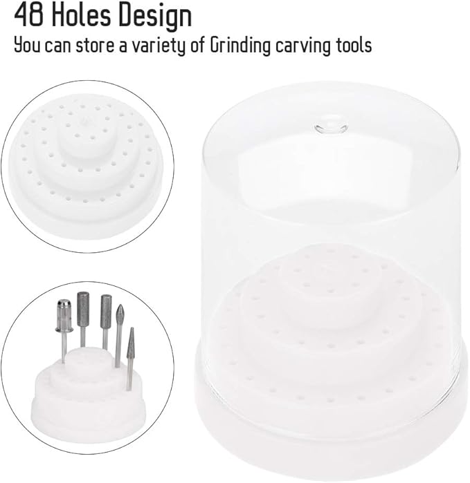 Laven Nail Drill Stand, 48 Holes Nail Art Plastic Nail Drill Stand Holder Drill Bit Display Organizer Box Nail Drill Bit Display(White)