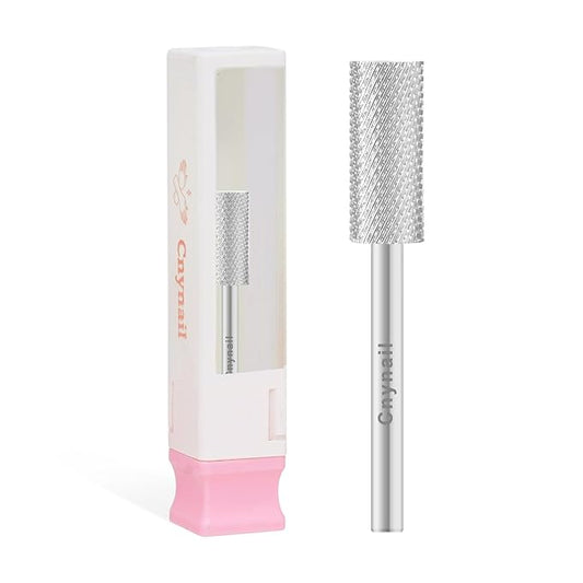 3/32" 5.35MM Small Barrel Flat Top Bit Tungsten Carbide Nail Drill Bit Safety Bit for Gel & Acrylic Removal, 2-Way Rotating Efile Tip, Salon Electric File Accessory (F Grit, Silver)