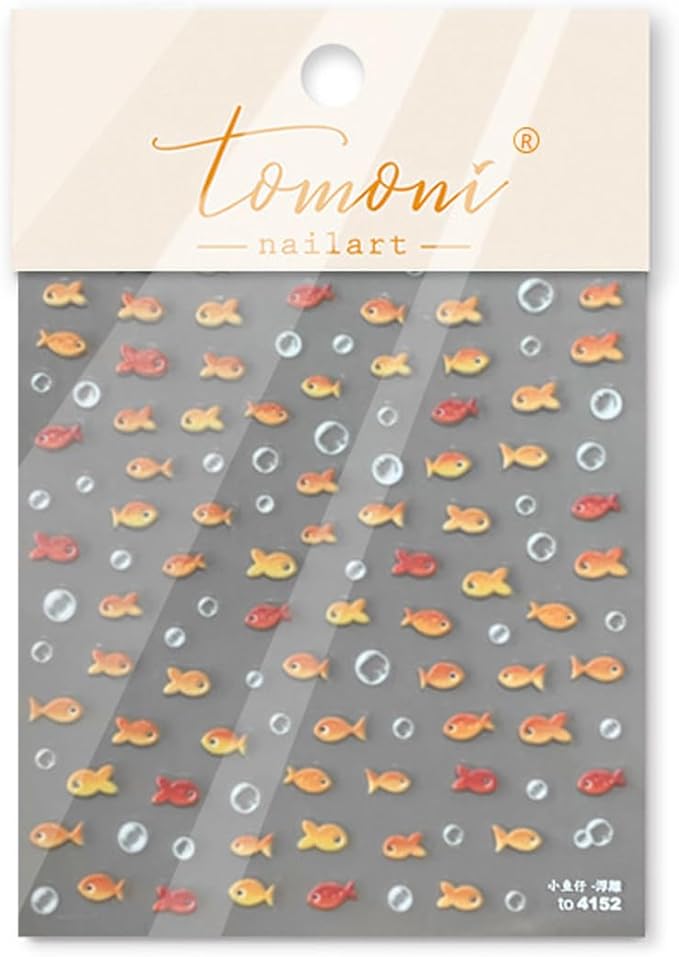 Little Goldfish Nail Art Stickers Small Koi Nail Art Decals for Acrylic Nails 5D Embossed Self-Adhesive Little Red Fish Nail Sticker Water Bubble Designs Nail Decal for Women DIY Summer Manicure Decor