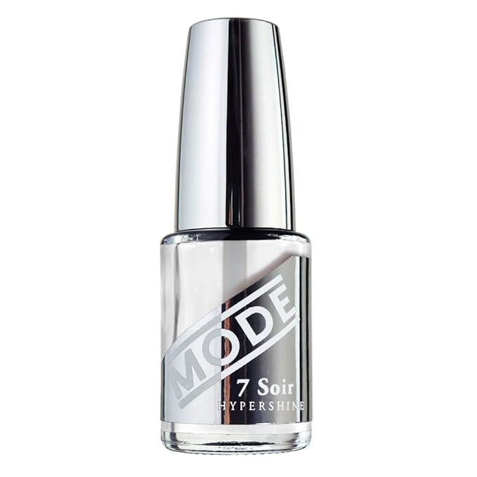 MODE Hypershine Ultra Glossy Top Coat Nail Polish Clear Nourishing Nail Lacquer, Multi-Use Strengthener Hardener Protector, Long Wear Supreme Shine, Pro Contour Brush, NY Made, 7 Soir Le Vernis