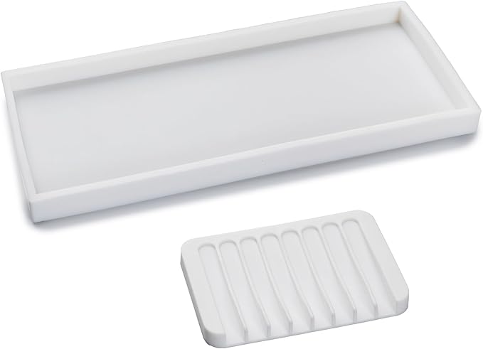 Bloss Counter Tray Set for Bathroom/Kitchen - 11.8" Silicone Tray for Kitchen Countertop, Soap and Sponge Holder, Bathroom Vanity Traty for Perfume, Jewelry, Candle, Key Tray