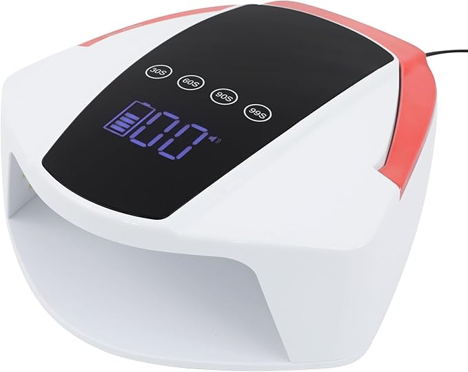 Cordless Nail Lamp with 4 Timers & Portable Handle LCD Display Professional Quick Dry Gel Polish Curing Lamp 96W Rechargeable Light Cures All Gels 48 Beads for Salon, Home