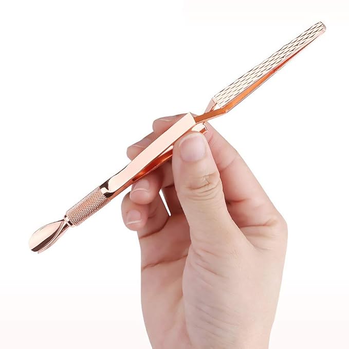 SILPECWEE 1Pc Rose Gold Nail Cuticle Pusher C Curve Nail Pinching Clips Nail Pusher Gel Nail Scraper False Nail Shaping Tweezers Nail Polish Remover Multi-Function Manicure Tools