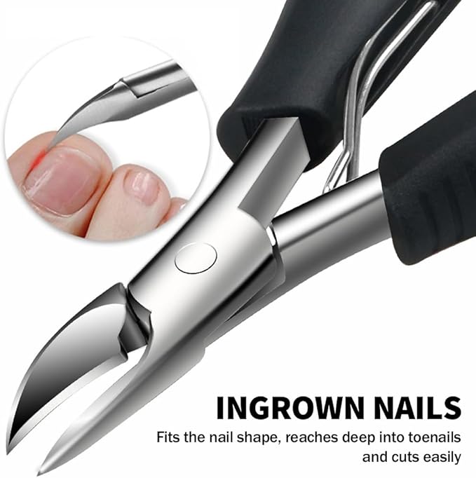 Toenail Clippers for Thick & Ingrown Nails – Professional Stainless Steel Pedicure Clippers for Men, Women & Seniors – Sharp Curved Blade, Built-in Spring, Non-Slip Handle