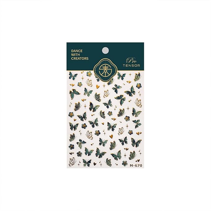 Butterfly Nail Art Stickers Decals 5D Embossed Butterfly Nail Decals Green Butterfly Gold Heart Star Nail Stickers Self Adhesive Nail Decals Cute Butterfly Nail Stickers for Women Manicure Nails Art