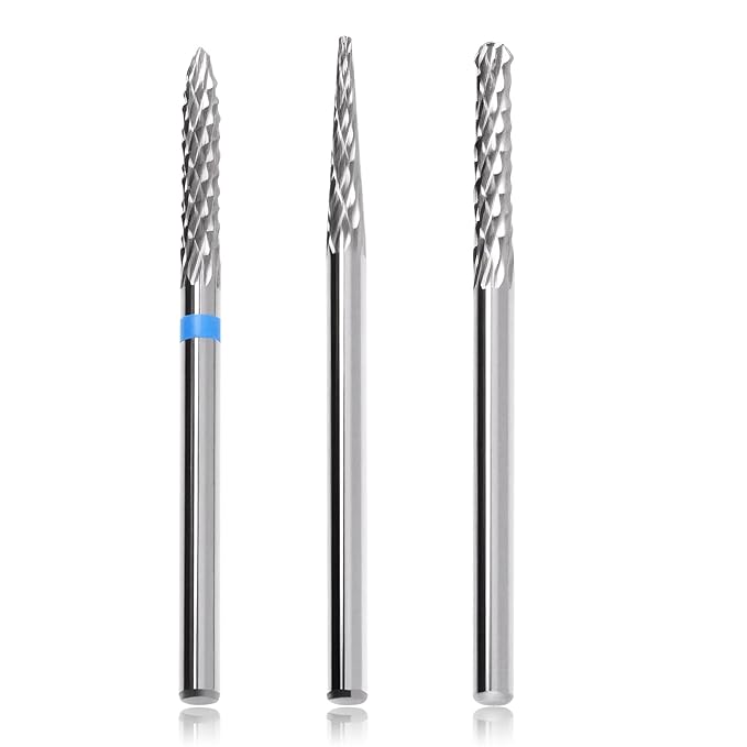 3/32" 5 in 1 Professional Carbide Nail Drill Bits Sets, 3 Pack Tungsten Safety Drill Bits Tech, Cuticle Bit Fast Remove for Manicurist Nail Salon Manicure Pedicure Gel Polishing (3 Shapes)