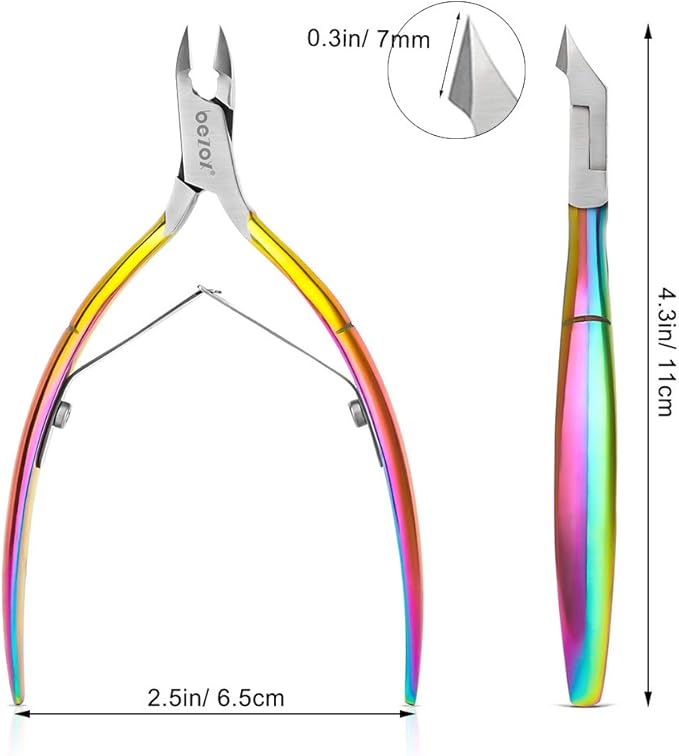 BEZOX Professional Cuticle Clipper with Tip Cover, Rainbow Finish, Stainless Steel Manicure Tool Cuticle Remover, 7mm Jaw, 1 Piece