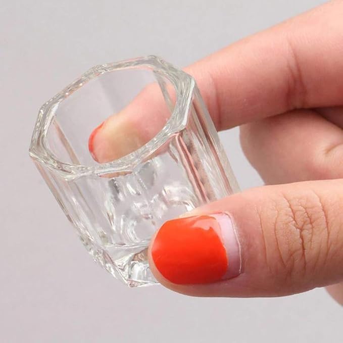 Kalolary 2 Pcs Mini Dappen Dish for Nail Acrylic Powder, Glass Crystal Cup with Stainless Steel Lid Nail Art Acrylic Liquid Powder Nail Crystal Bowl Glassware Tools for Nail Art Manicure