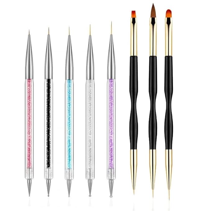 5PCS Nail Dotting Pens with 3PCS Nail Painting Brushes, Dual End Nail Art Pen Brush Acrylic Painting Drawing Liner Nail Tools(Set of 8)