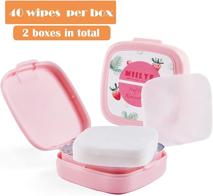80PCS Nail Polish Remover Pads in Box, Easy to Carry | Instant Removal | Lint Free Nail Polish Wipes for Natural Air-Dried Water/Oil Based Nail Polish Soak Off