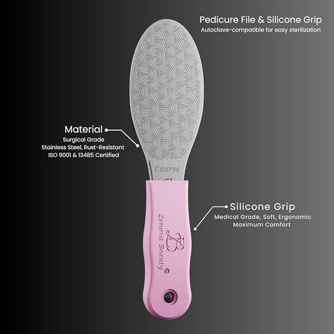 Stainless Steel Foot File with Silicone Grip – Professional Pedicure & Callus Remover, Surgical-Grade Foot Scrubber for Dead Skin & Cracked Heels, Safe for Diabetics, Autoclavable, 2-Year Warranty
