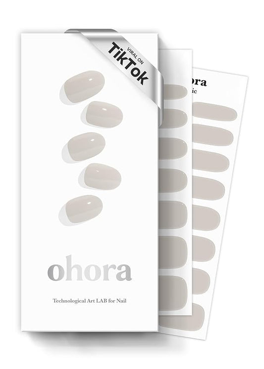 ohora Semi Cured Gel Nail Strips (N Cream Paper) - Nude, Solid, Works with Any UV/LED Lamps, Salon-Quality, Long Lasting, Easy to Apply & Remove - Includes 2 Prep Pads, Nail File & Wooden Stick
