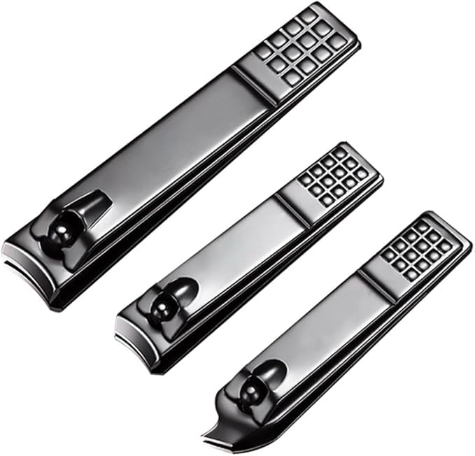 4Pcs Professional Nail Clippers Set, Ultra Sharp Sturdy Fingernail Clipper and Heavy Duty Toe Nail Clippers Adult Thick Nails Long Handle (Black)