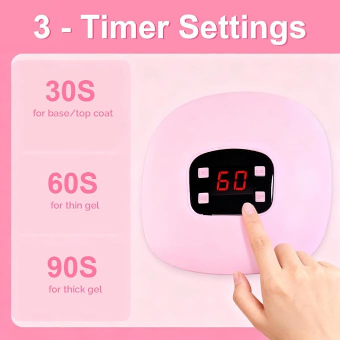60W Mini UV LED Nail Lamp, 20 Beads Fast Curing Gel Polish Dryer with 4 Timers (30s/60s/90s/Constant On) & USB Port, Compact Professional Manicure Tool for Home Salon Travel