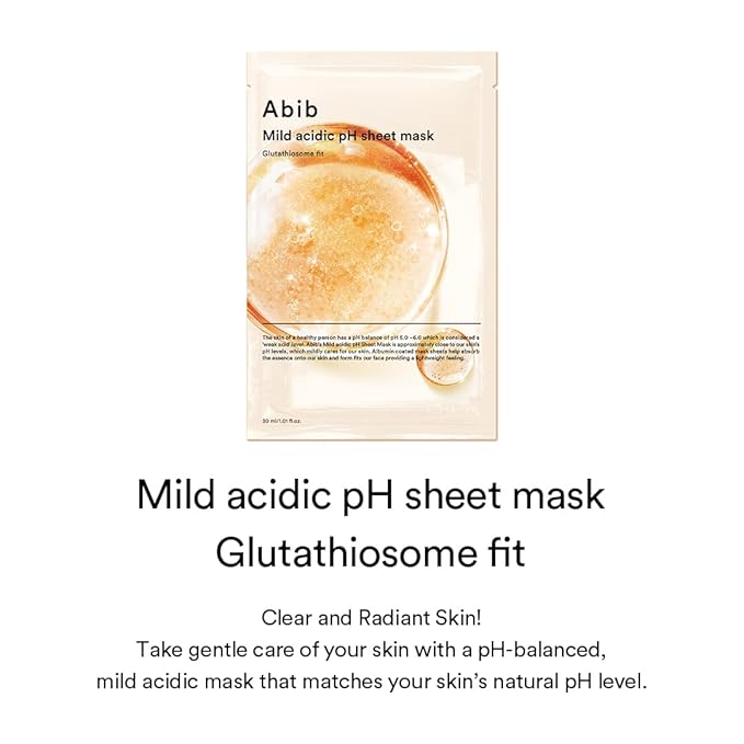 Abib Mild acidic pH sheet mask Glutathiosome fit (10 Sheets) | Face Mask for Glass Glow Skin, Glutathione and Niacinamide, Improves Dark Spots & Revitalize Dull Skin, Korean Skin Care