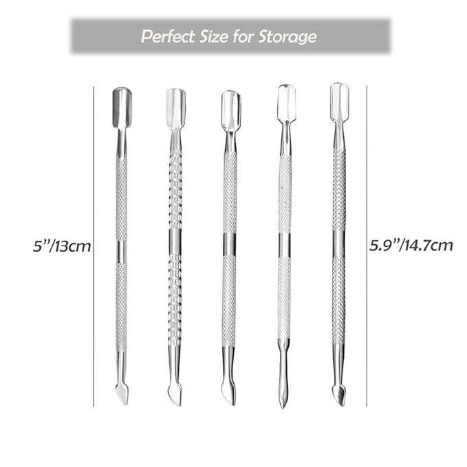 15Pcs Cuticle Pusher Remover and Cutter, Creatiee Double Ended Stainless Steel Cuticle Cleaner Nail Gel Polish Removal, Manicure Pedicure Nail Tools for Fingernails Toenails - Professional & Durable