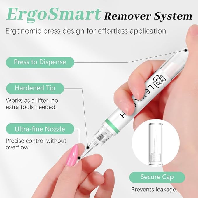 Nail Glue for Press Ons 10g & 5ml 2 in 1 Remover Pen Set, Quick Drying Semi Solid Glue on Nails No Lamp Needed Long Lasting 28+ Days, Gentle Removal Fake Acrylic Nail Tips Not for Gel Polish Base Coat