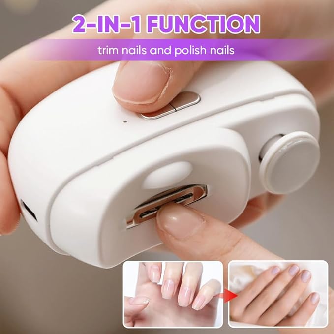 Electric Nail Clippers with Light, Baby Nail Ttrimmer Electric Automatic Finger Toe Clippers Fingernail Grinder Nail Filer Electric for Senior Adults Dual-Speed Child-Lock (Purple)