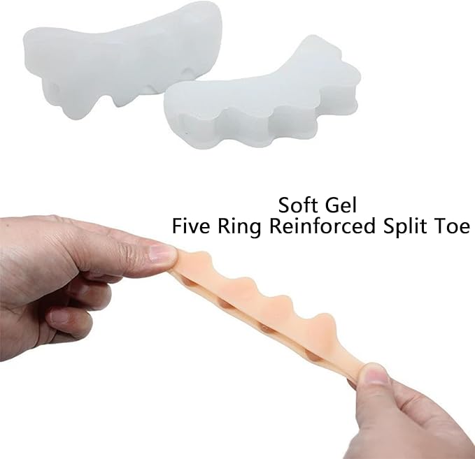 Silicone Toe Spreaders for Men & Women - Correct Curled Toes, Bunion & Hammer Toe Support, Reusable & Washable Adjustable Unisex Toe Spacer（4 Pack） (Skin Tone + Blue)