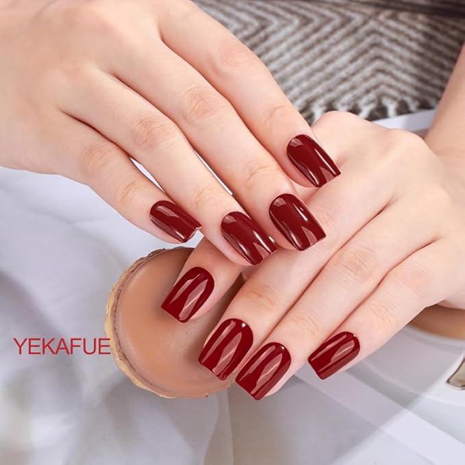 No Lamp Gel Nail Strips 44 Pcs Wraps - Burgundy+Silver, Easy Apply Gel Nail Stickers Long Lasting, Salon-Quality, 4 Prep Pads, 2 File, 2 Wooden Stick