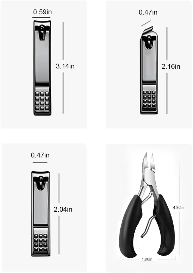 4Pcs Professional Nail Clippers Set, Ultra Sharp Sturdy Fingernail Clipper and Heavy Duty Toe Nail Clippers Adult Thick Nails Long Handle (Black)