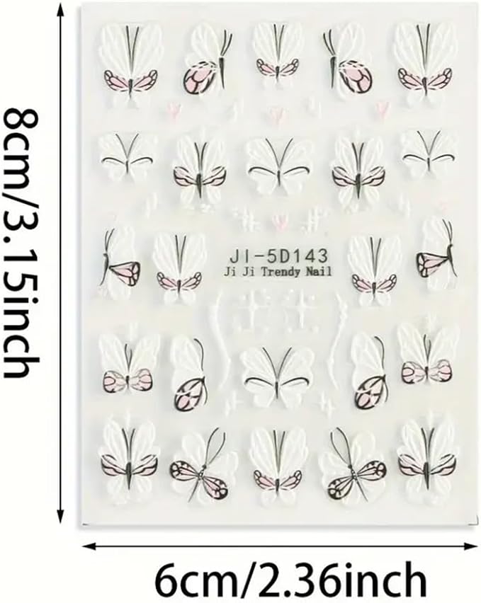 3Pcs Flower Nail Art Stickers Decals 5D Pink Flowers Nail Stickers Spring Relief Blue Butterfly Design Nails Art Decals for Decorations Flower Stickers for Nails Manicure Sliders for Women