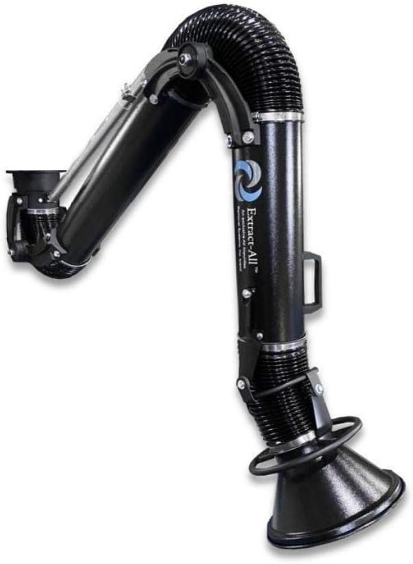 Extract-All Wall-Mounted Dust Absorber for Air Purification, Expanded Diameter Capture Hood Welding Fume Extraction and Source Capture Arm Smoke Absorber with 180° Arm Swing (Black, 6"x84")