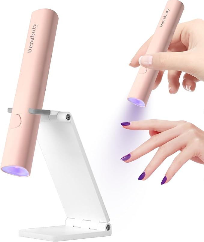 UV Light for Gel Nails, Denabuty Mini U V LED Nail Lamp Handheld with Stand, Portable Nail Dryer Rechargeable USB Cordless, Nail Light with 2 Timers for Fast Drying, Pink