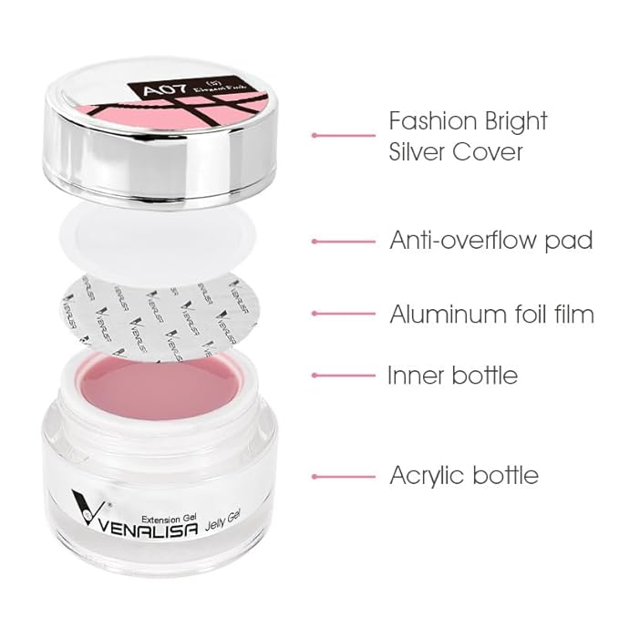 VENALISA Hard Gel for Nails, 50ml Jelly Pink Builder Nail Gel Extension Jelly Strengthener Polygel Nail Art Manicure