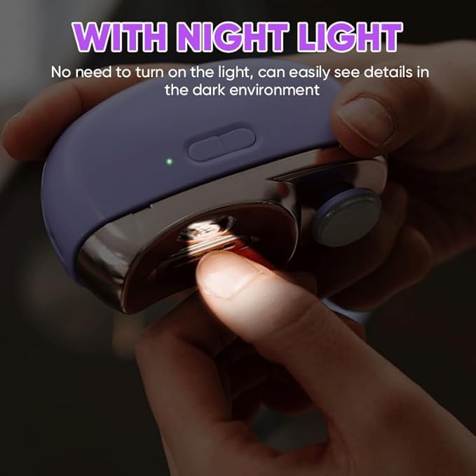 Electric Nail Clippers with Light, Baby Nail Ttrimmer Electric Automatic Finger Toe Clippers Fingernail Grinder Nail Filer Electric for Senior Adults Dual-Speed Child-Lock (Purple)