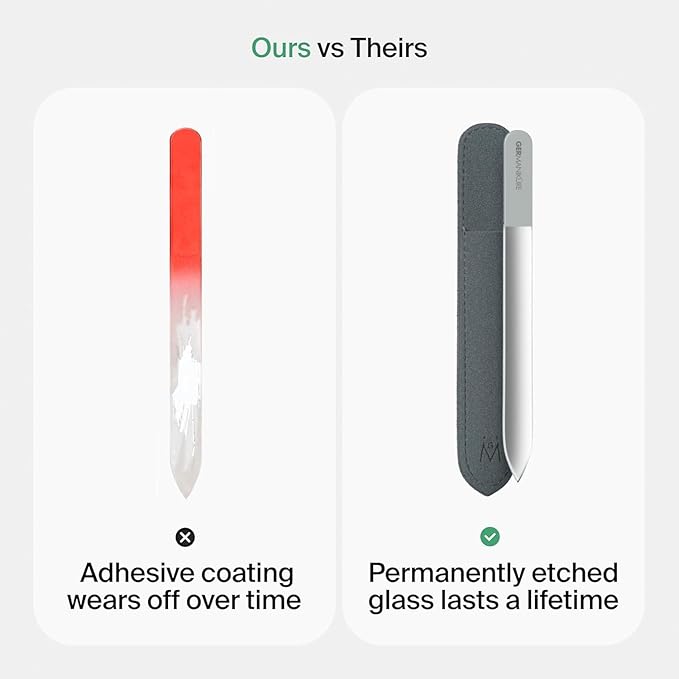 GERMANIKURE Glass Nail File in Cork Sleeve - I'm Too Pretty to Work - Professional Crystal Nail File for Natural Nails - Ideal Manicure & Pedicure Tool for Smooth, Easy Shaping - Nail Care Gift