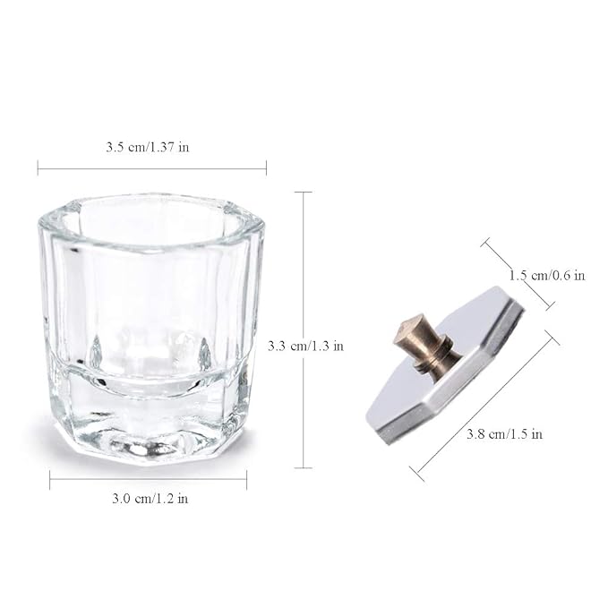 Kalolary 2 Pcs Mini Dappen Dish for Nail Acrylic Powder, Glass Crystal Cup with Stainless Steel Lid Nail Art Acrylic Liquid Powder Nail Crystal Bowl Glassware Tools for Nail Art Manicure
