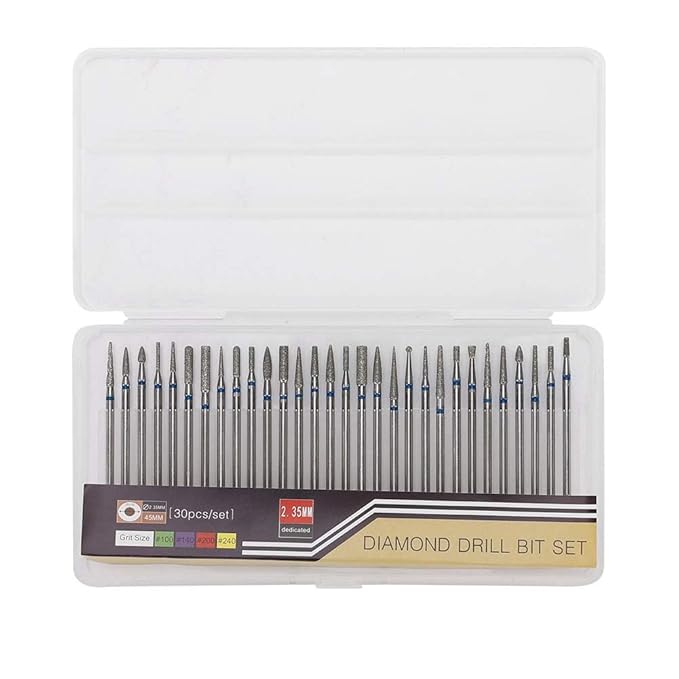 30Pcs 3/32“ Russian Manicure Drill Bits for Nails Kit,Metal Nail Drill Bits with Case for Most Electric Manicure Machines