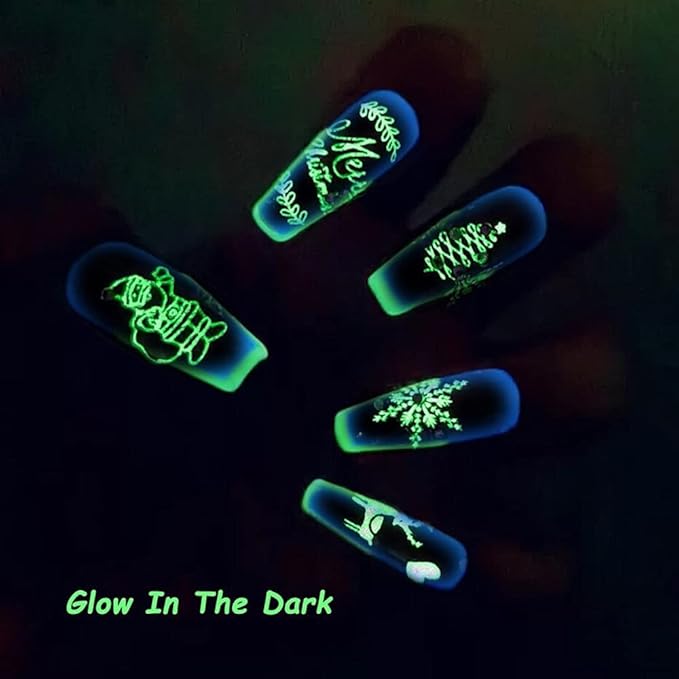 9 Sheets Christmas Glow in The Dark Nail Art Stickers Decals Self-Adhesive Pegatinas Uñas Navidad Winter Holiday Xmas Snowflake Nail Supplies Nail Art Design Decoration Accessories